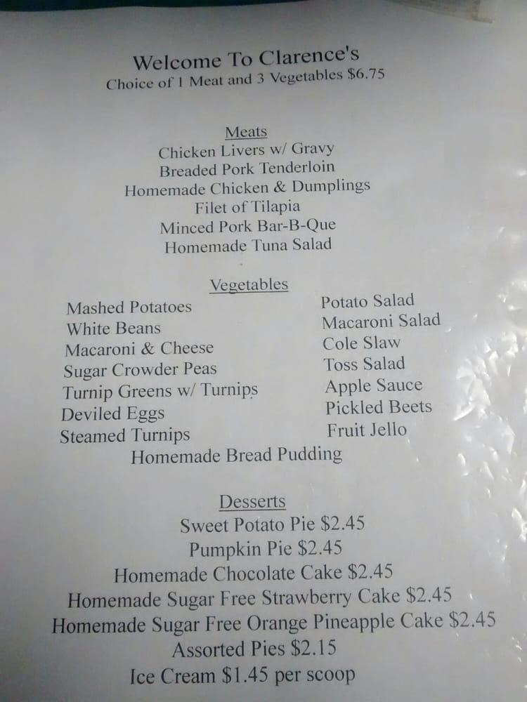 Menu at Clarence's Steak & Seafood House steakhouse, Ridgeway