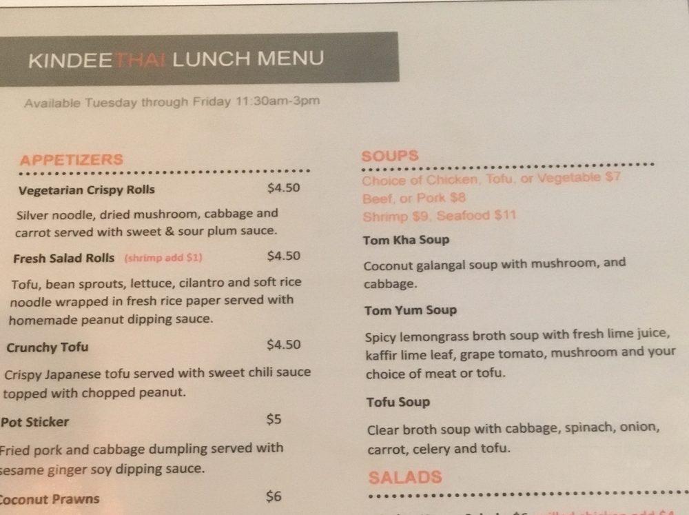 Menu at Kindee Thai Restaurant, Vancouver, NE 162nd Ave #713