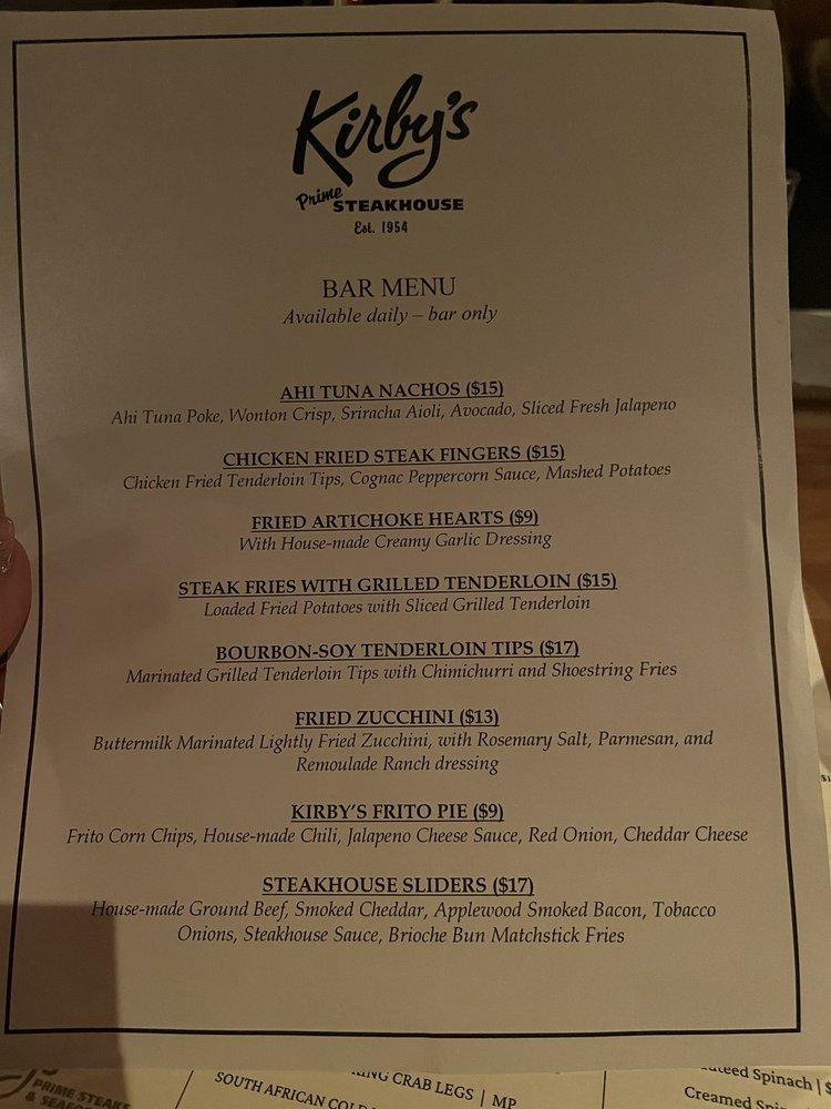 Menu at Kirby's Steakhouse, The Woodlands