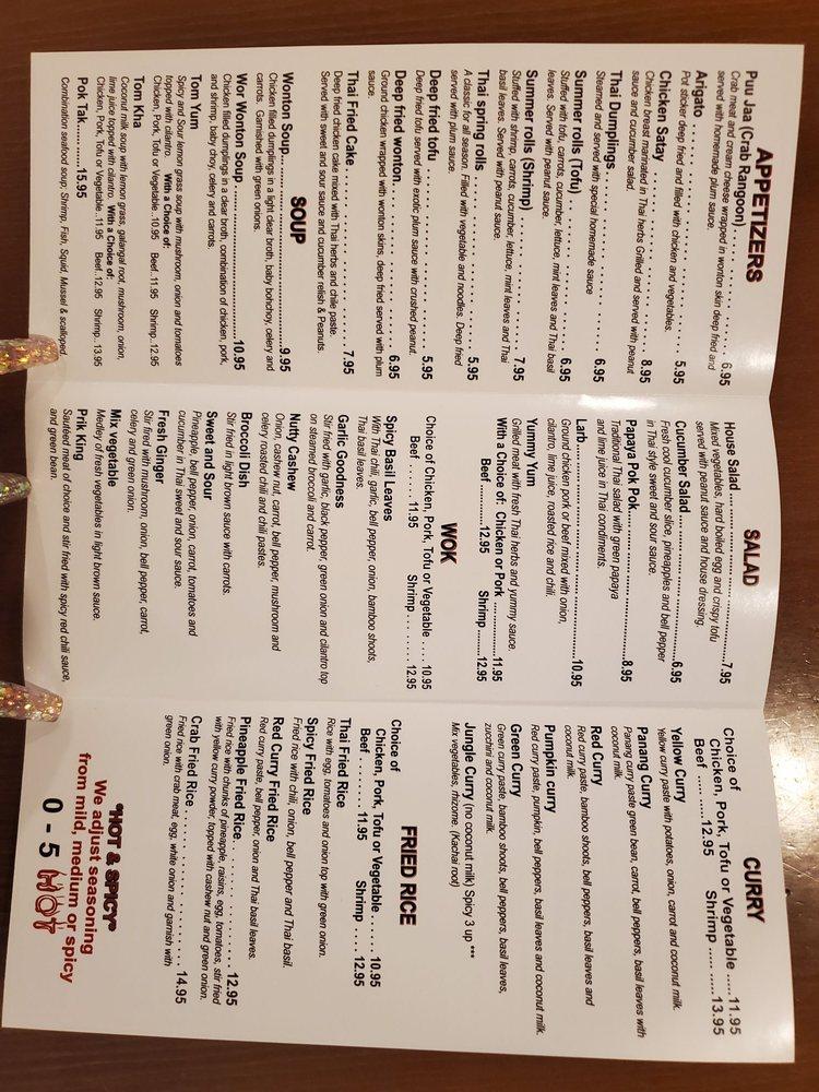 Menu at Thai Food Restaurant, Lake Havasu City