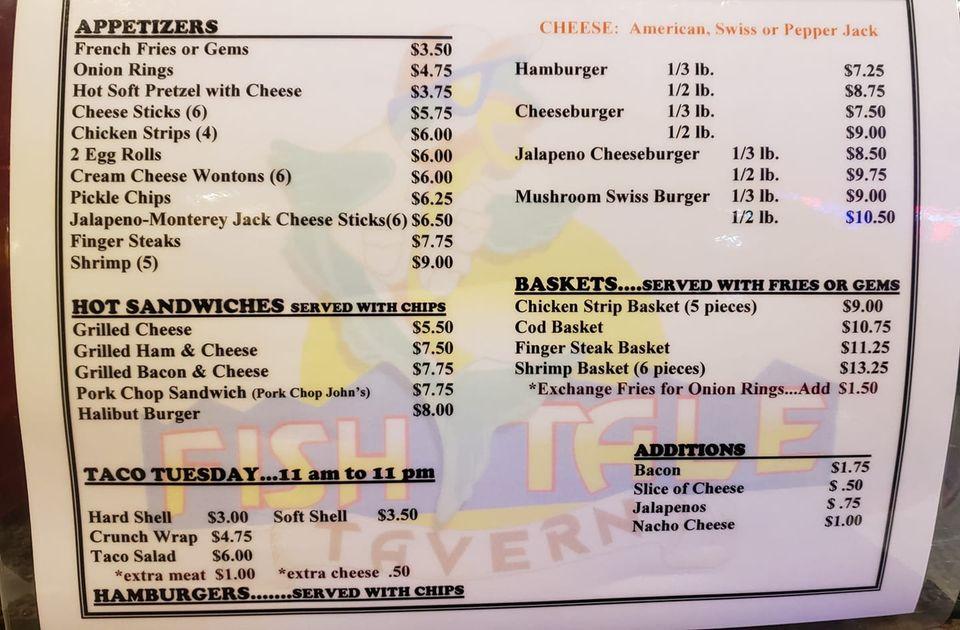 Menu at Fish Tale Tavern pub & bar, Townsend