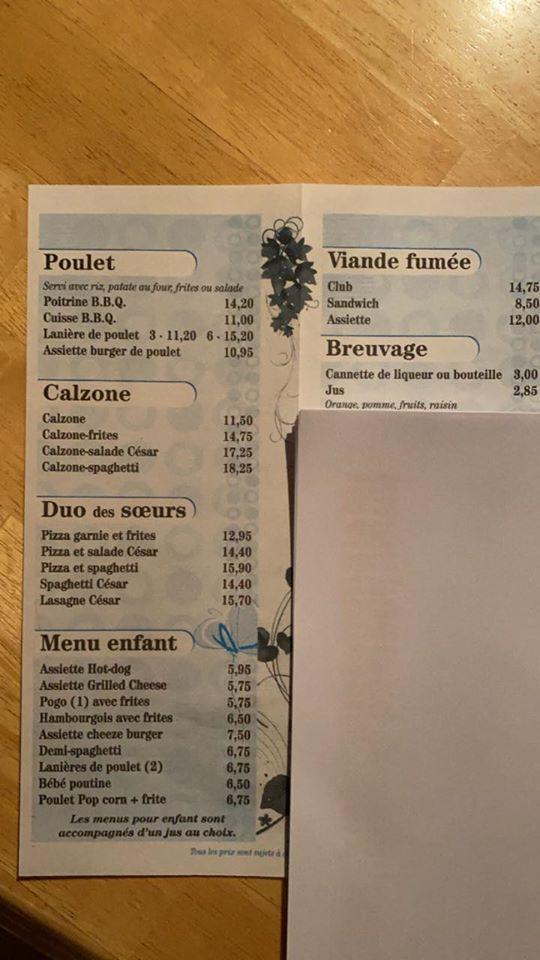 Menu At Duo De La Colline Fast Food Quebec City