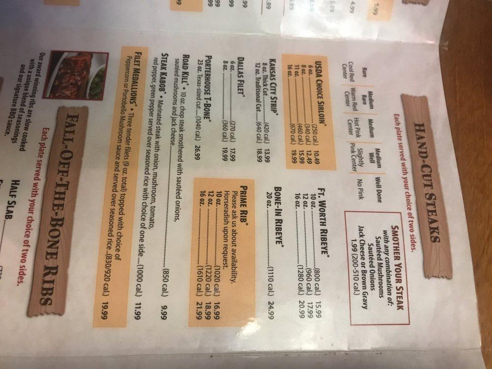 Menu at Texas Roadhouse BBQ, Joplin