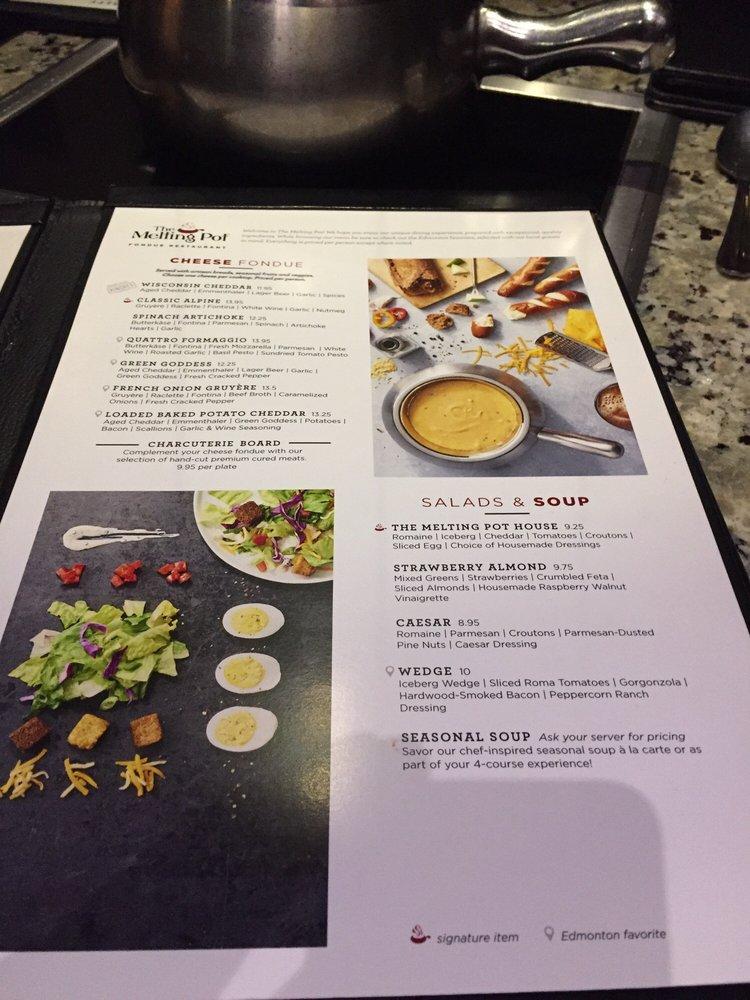 Menu at The Melting Pot Edmonton restaurant, Edmonton, Calgary Trail NW