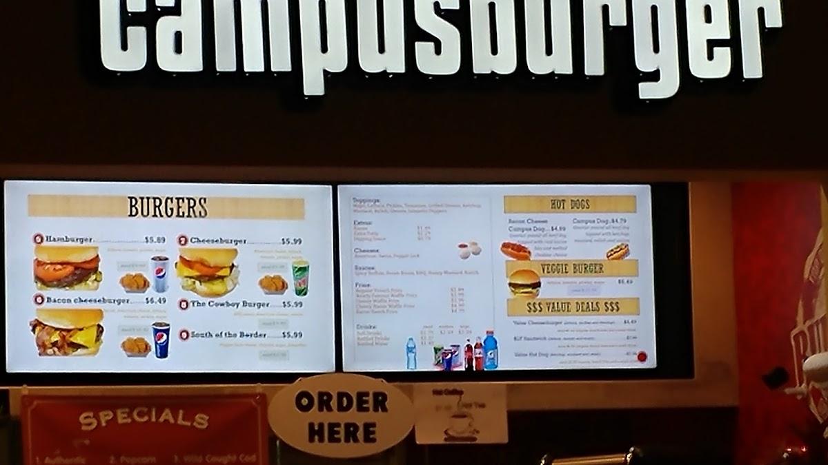 Menu at Campus Burger restaurant, Champaign