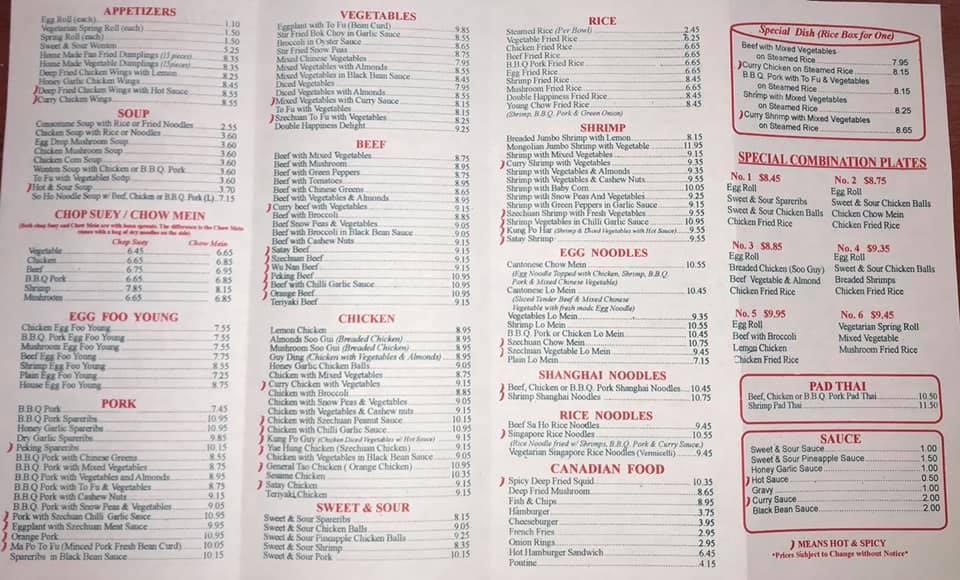 Menu at Double Happiness Restaurant, Acton