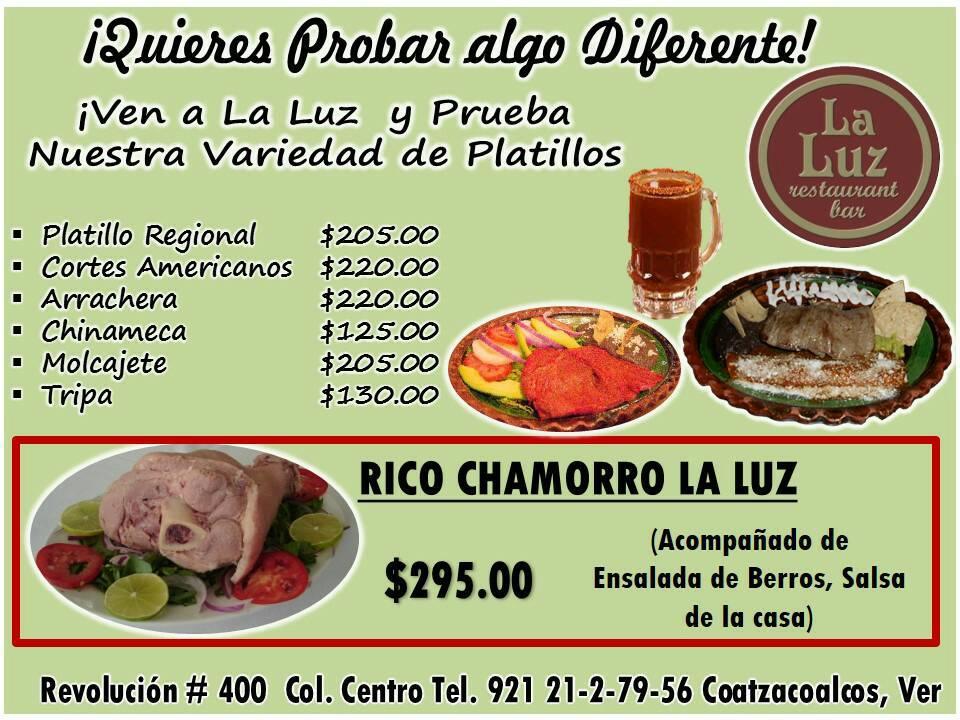 Carta de La Luz Restaurant Bar, Coatzacoalcos, Revolución 402