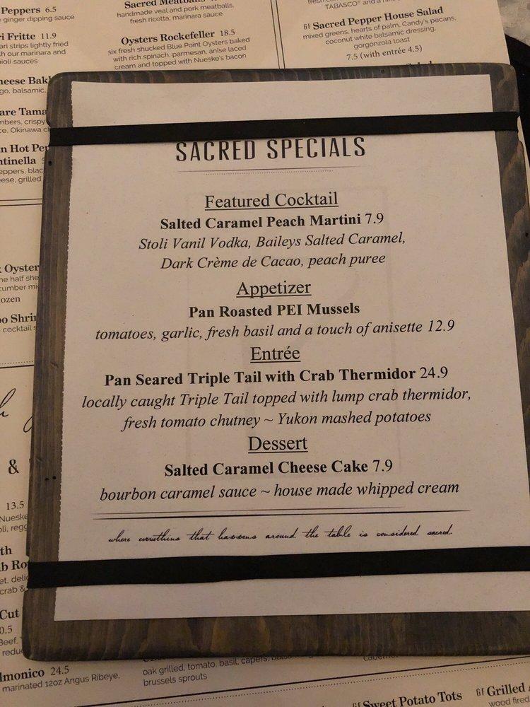 Menu at The Sacred Pepper restaurant, Tampa