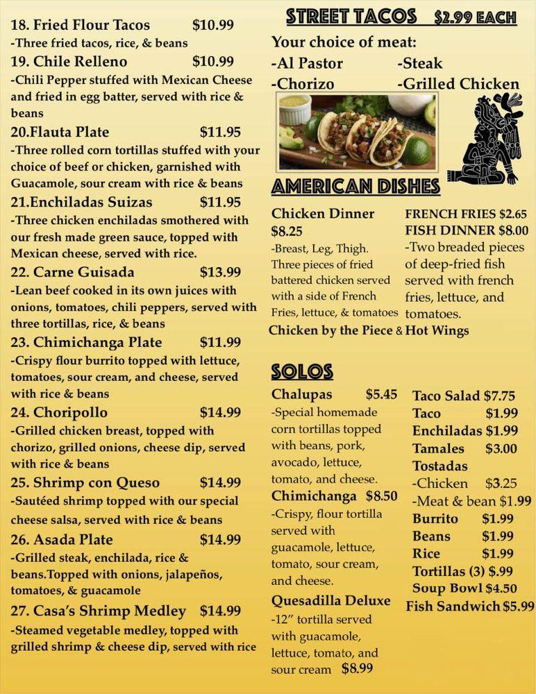 Menu at Casa Azteca restaurant, O'Fallon, 501 W W Hwy 50