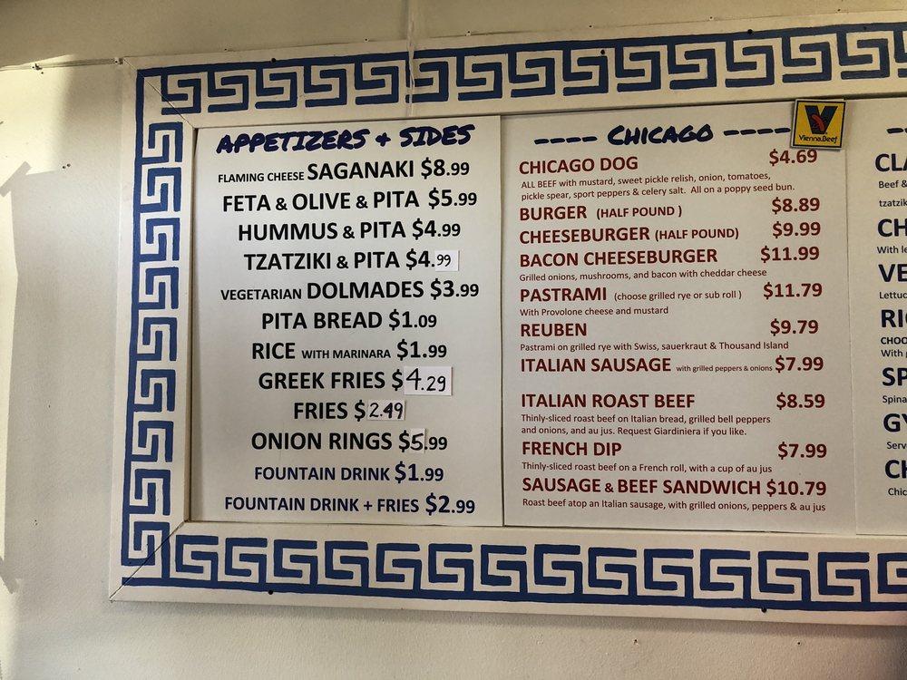 Menu at Chicago Greek restaurant, Mesquite