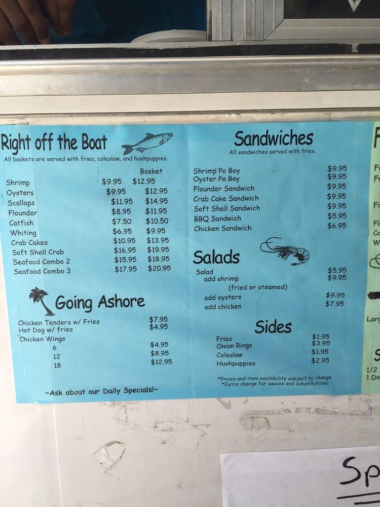 Menu at Flowers Seafood restaurant, Edisto Island