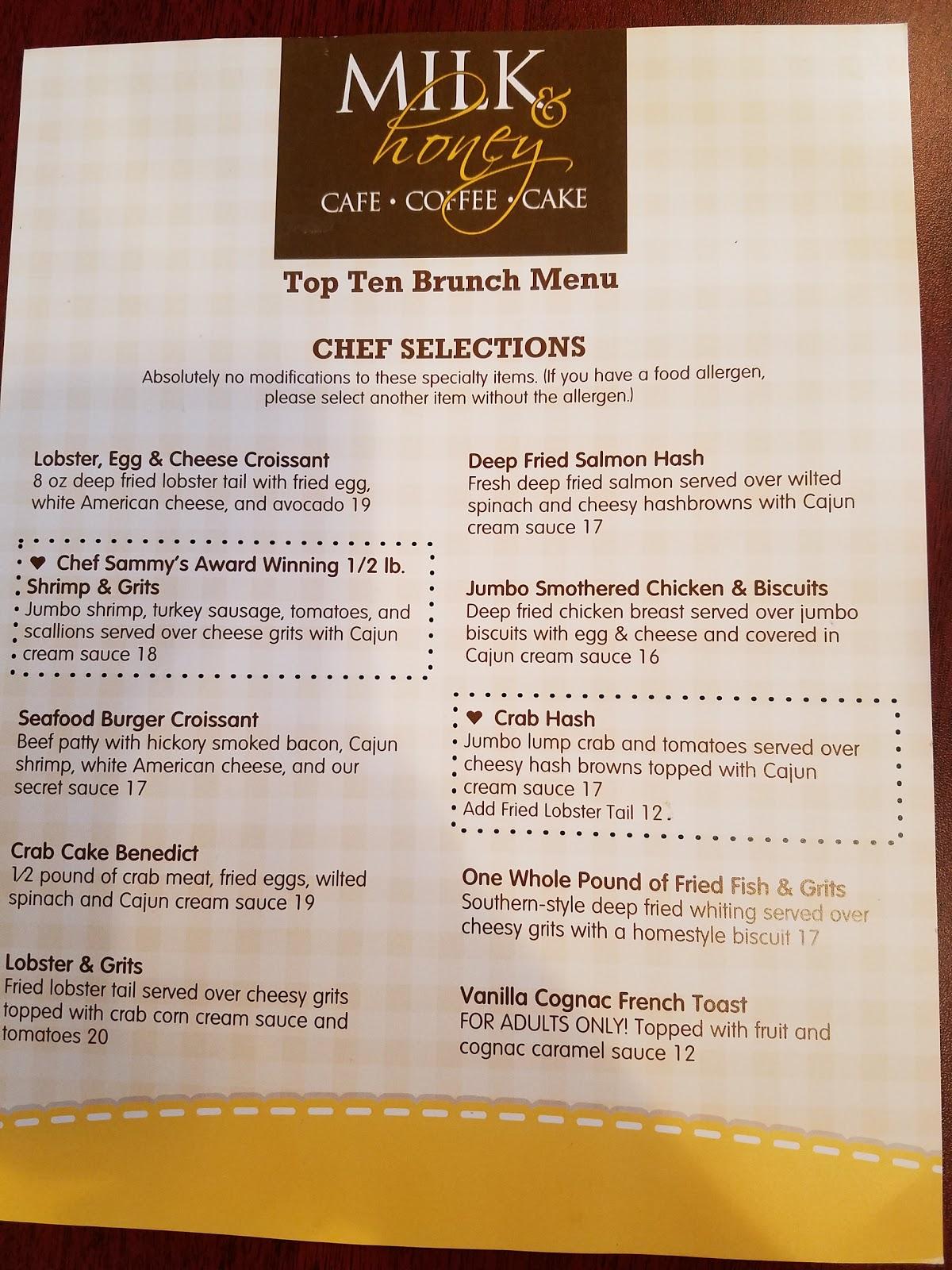 Carta del café Milk & Honey College Park, College Park, Baltimore Ave