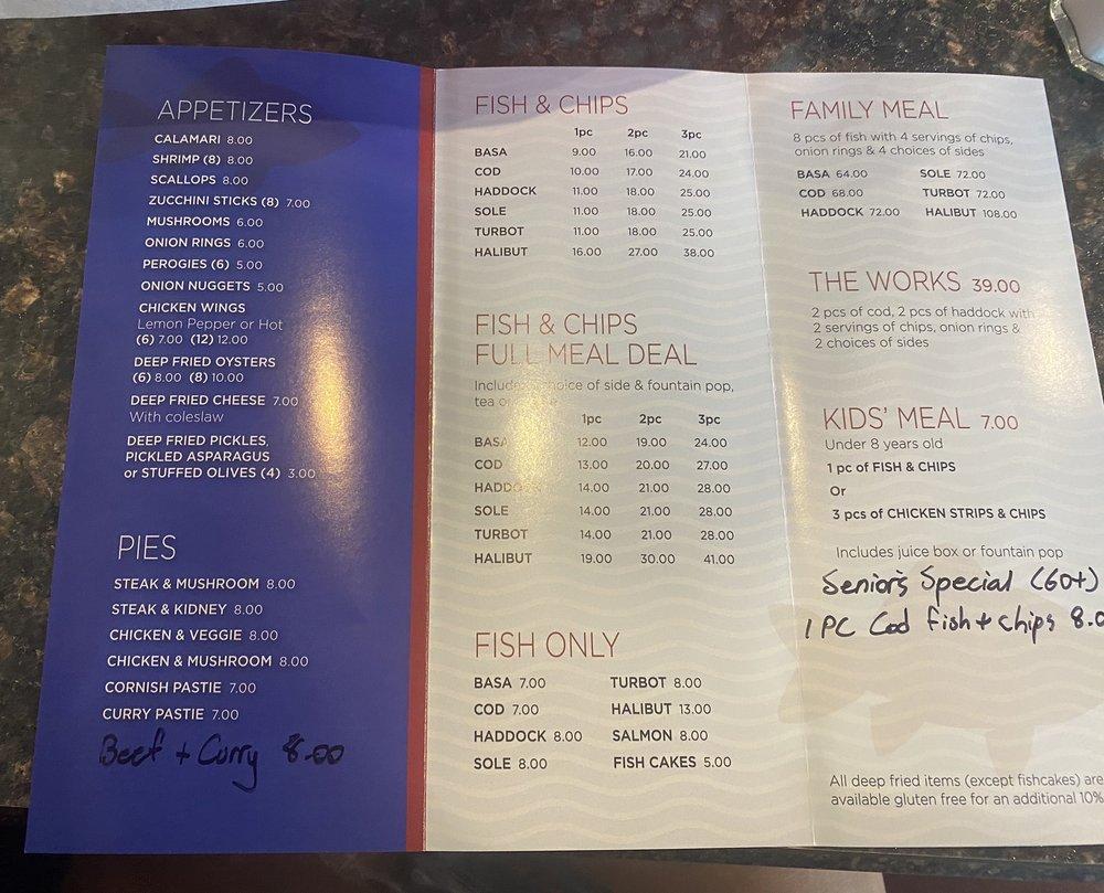 Menu at Superior Fish & Chips restaurant, Devon