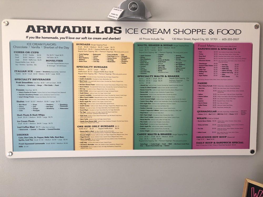 Menu at Armadillos Ice Cream Shoppe fast food, Rapid City