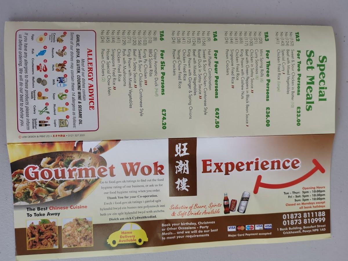 Menu at Gourmet Wok Experience restaurant, Crickhowell