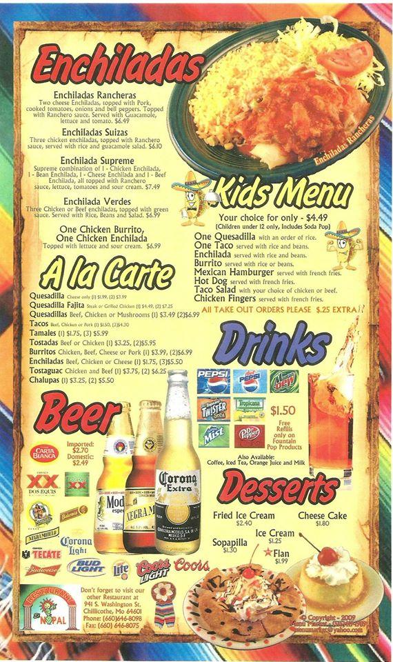 Menu at Tequila Jalisco Mexican Restaurant, Brookfield