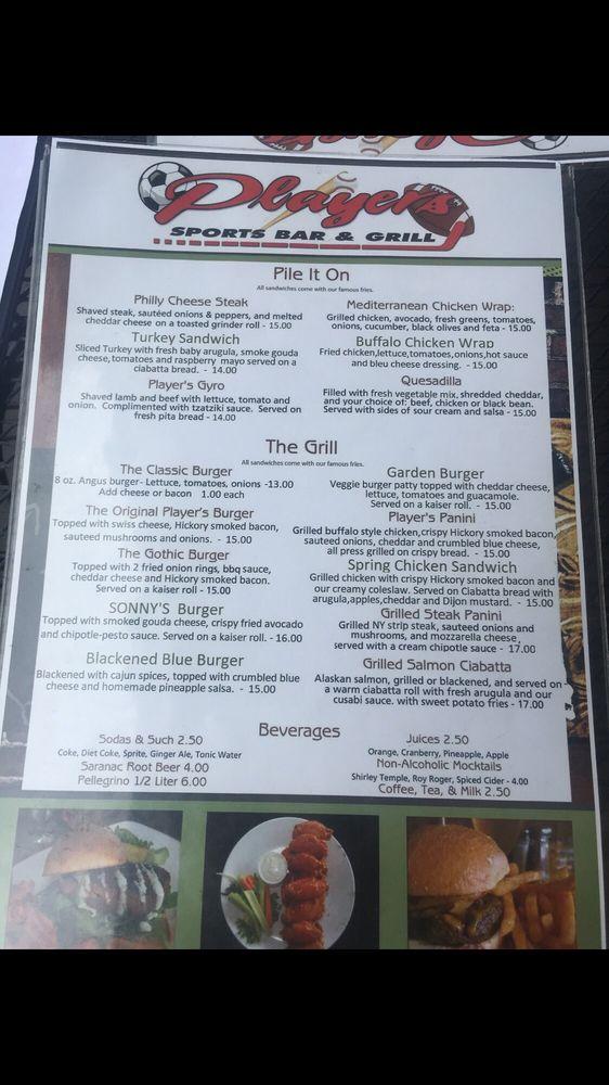 Menu at Players Sports Bar, Lake Placid