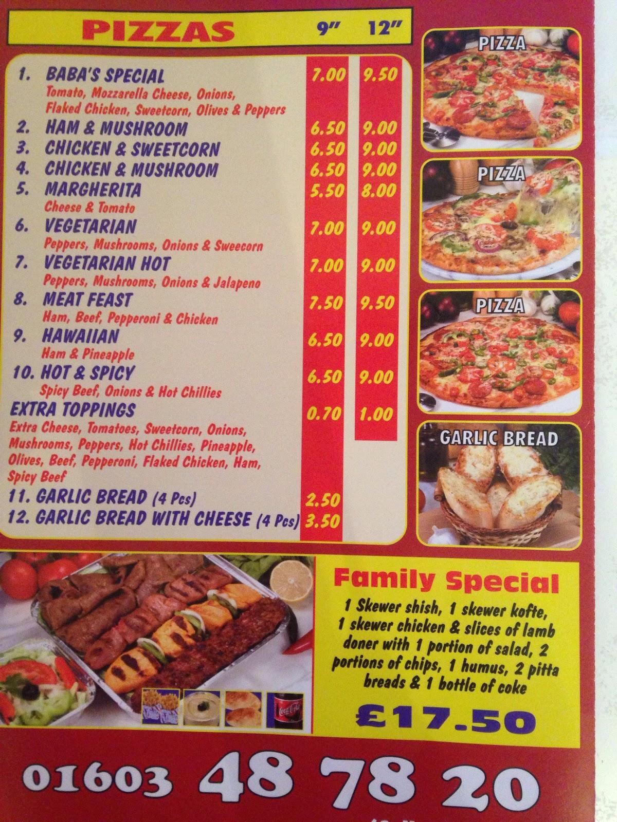 Menu at Babas Kebab House fast food, Norwich