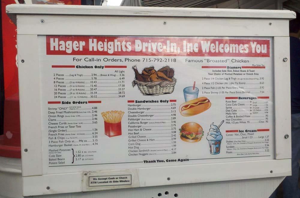 Menu at Hager Heights DriveIn fast food, Hager City