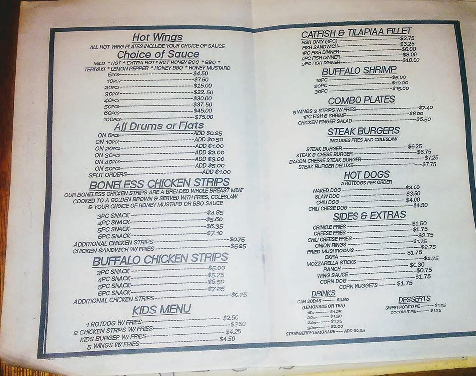 Menu at Hot Wings & Things restaurant, Sandersville