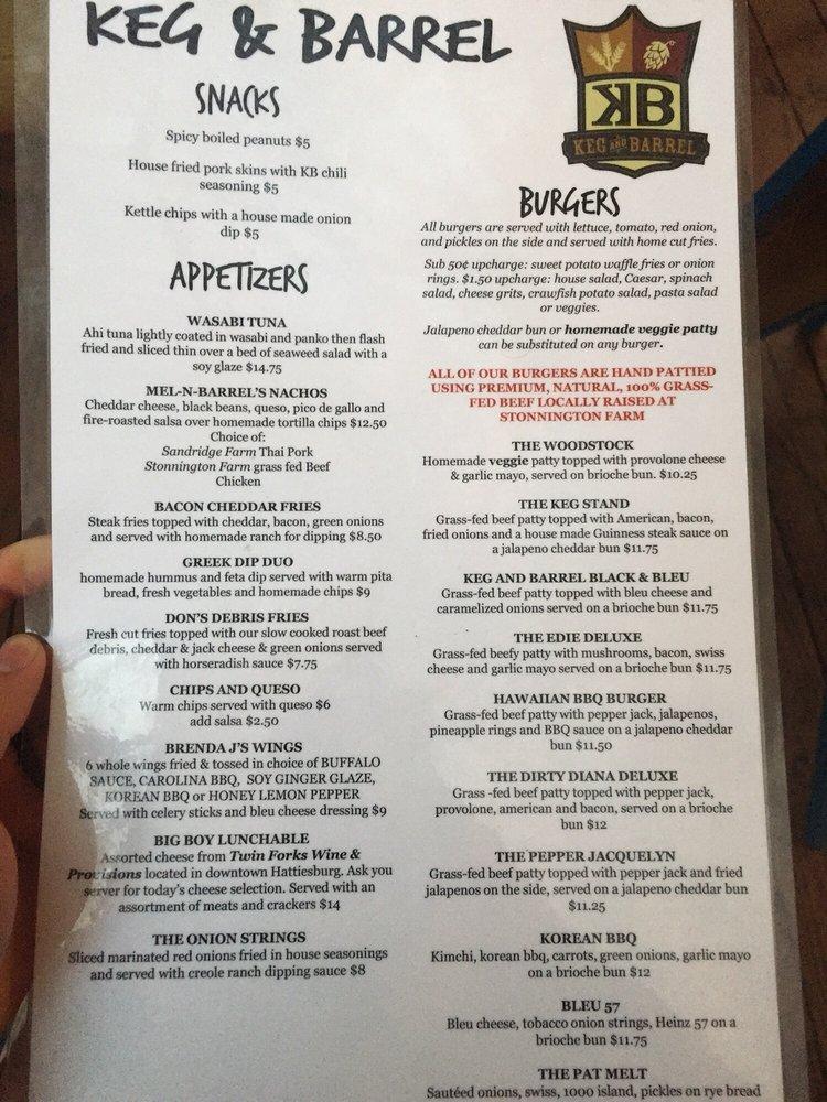 Menu at Keg & Barrel, Hattiesburg