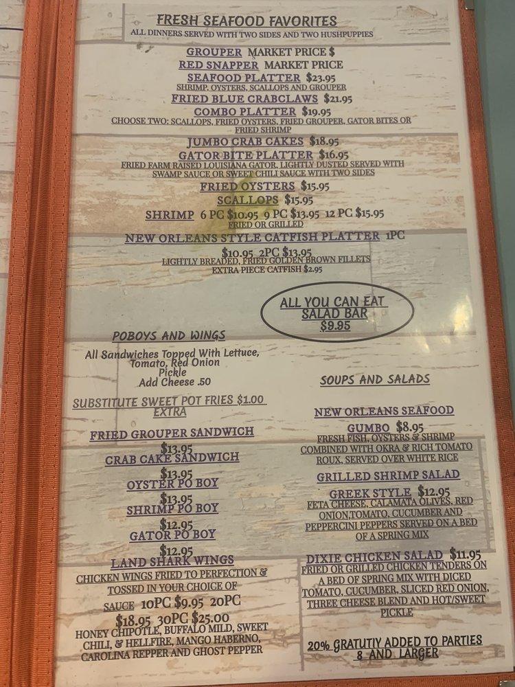 Menu at Land Shark Seafood and Oyster Bar, Cottondale
