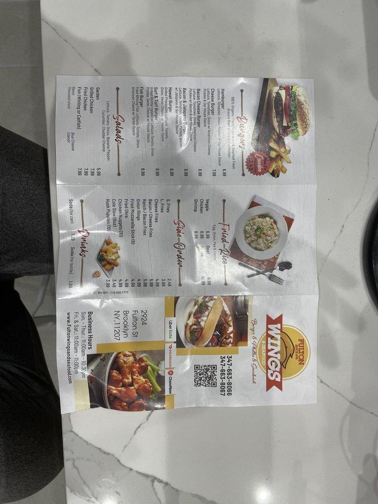 Menu at Fulton Wings and seafood restaurant, New York City
