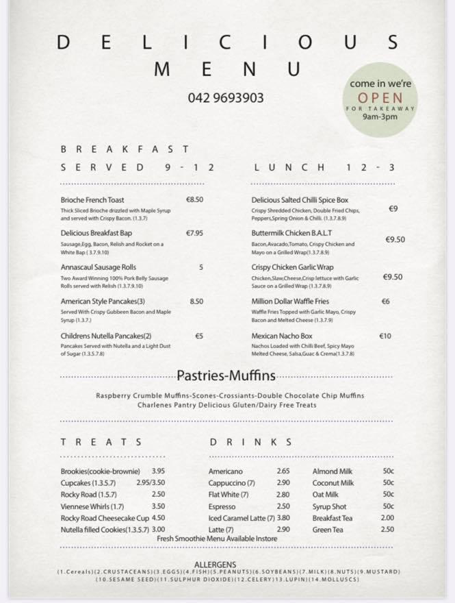 Menu at Delicious Coffee House & Deli, Kingscourt