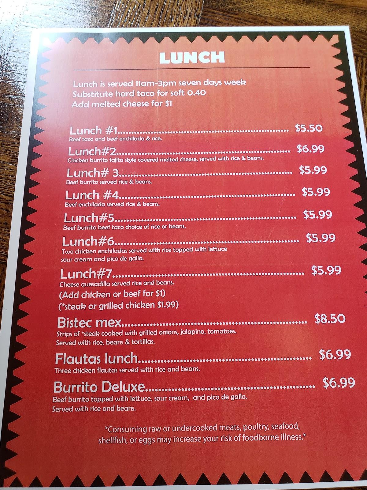Menu at MamaRitas Mexican Restaurant & Bar, Camilla