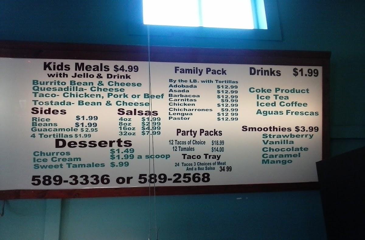 Menu at Mi Taquito restaurant, Alamosa