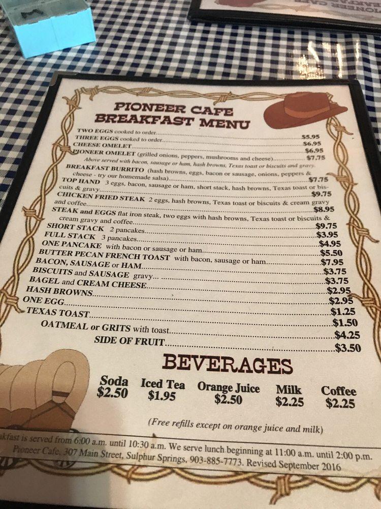 Menu at Pioneer Cafe, Sulphur Springs