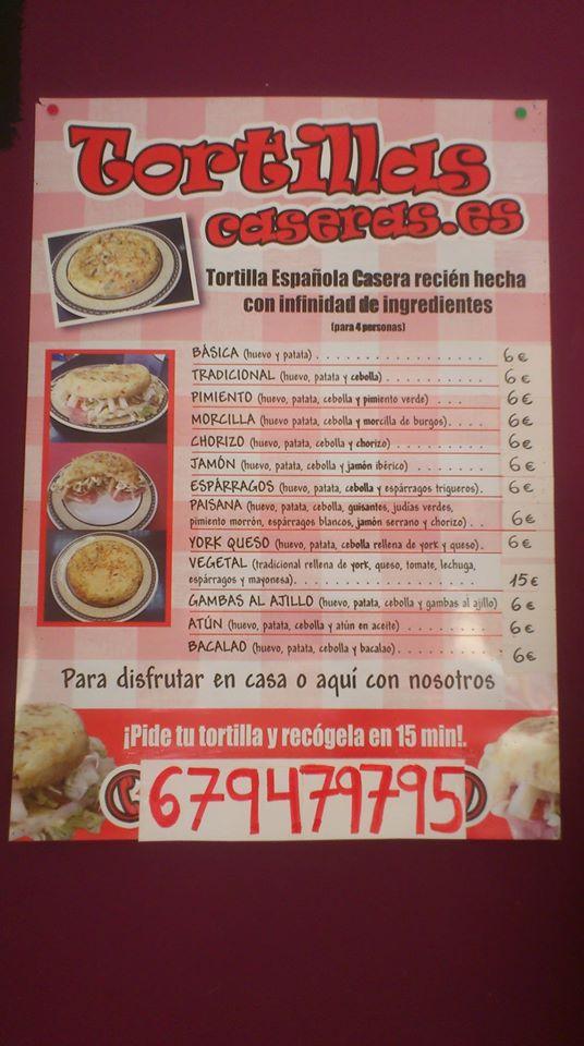 Carta del restaurante Tortillas Caseras, Parla