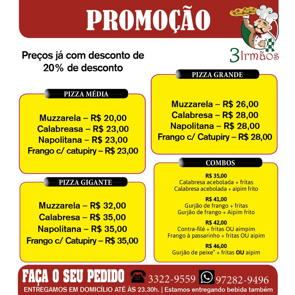 Pizzaria e Bar 3 Irmãos cardápio