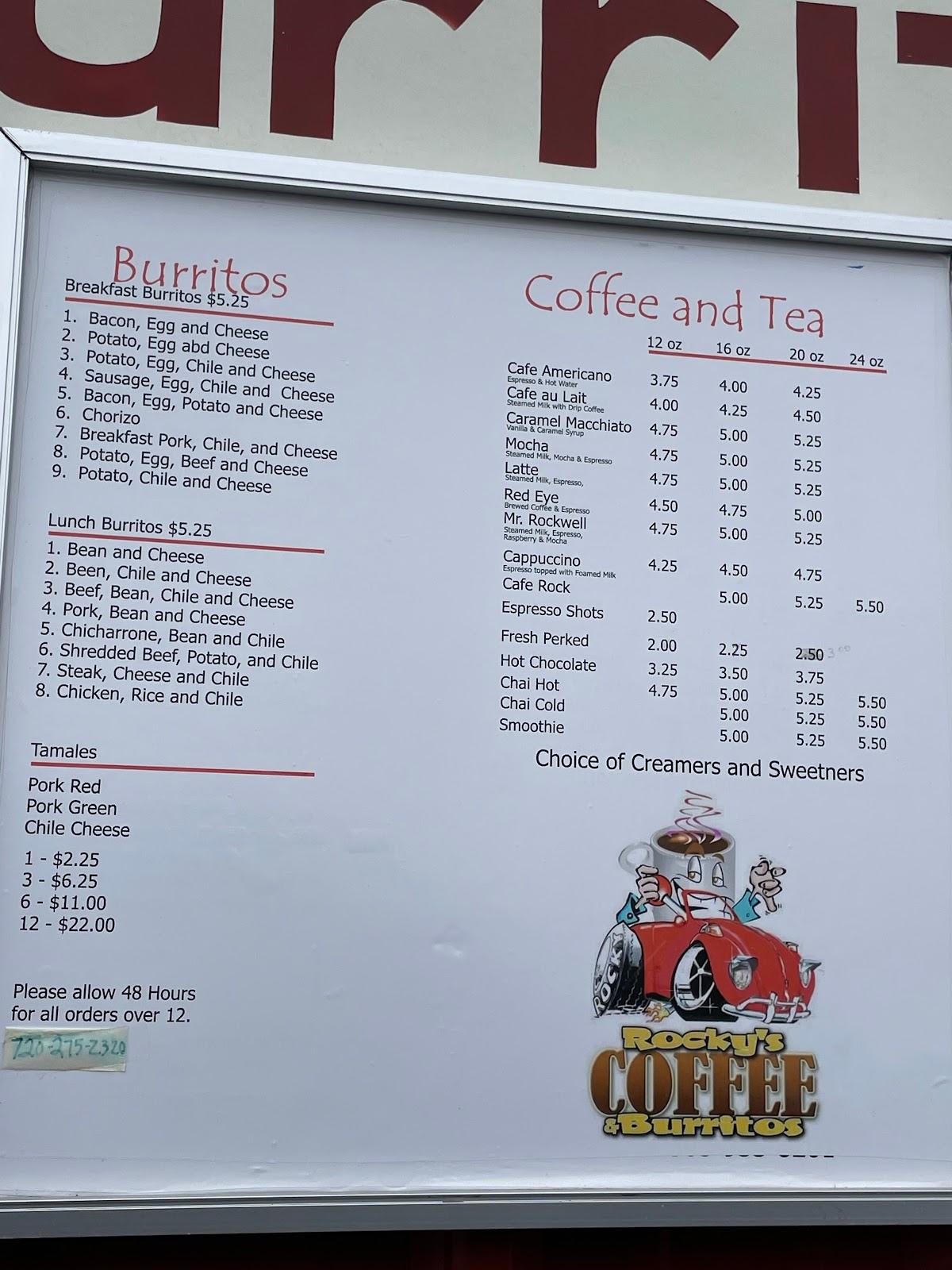 Menu at Rocky's Corner Cafe and Burritos, Littleton