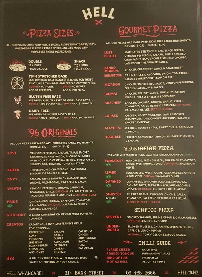 Hells shop pizza menu