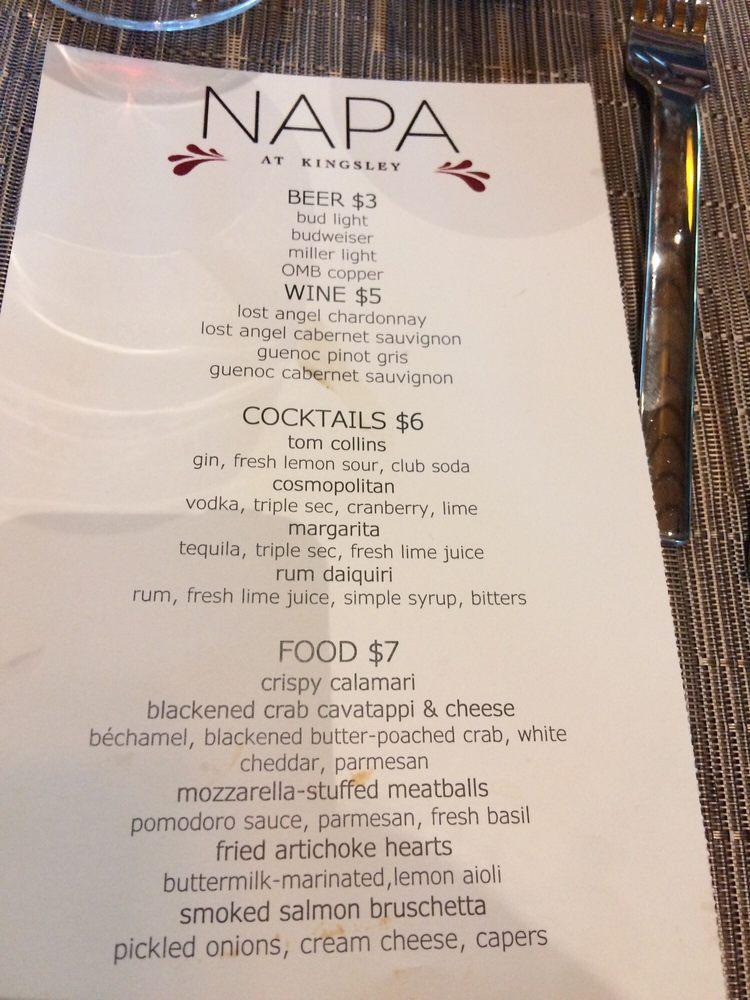 Menu at Napa at Kingsley pub & bar, Fort Mill