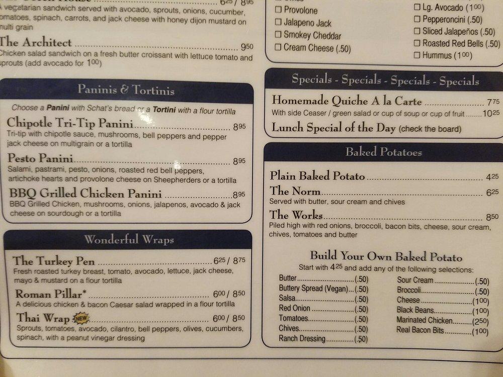 Menu at Schat's Bakery Cafe at Friedman Brothers Home Improvement, Ukiah
