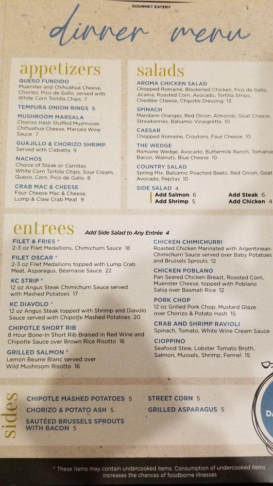 Menu at Aroma Bistro restaurant, Smithville