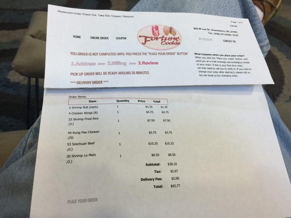 Menu at Fortune Cookie Chinese Restaurant, Greensboro