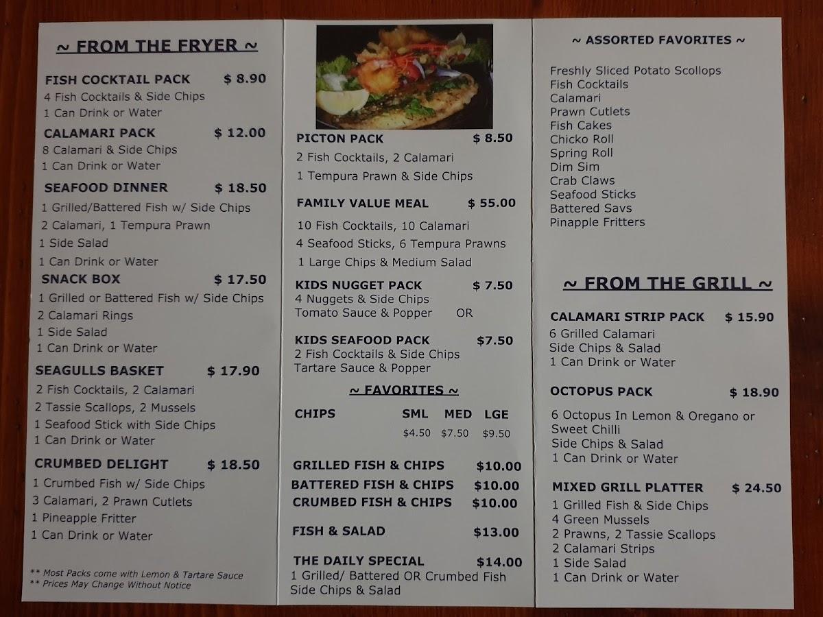 Menu at Seagulls On Argyle fast food, Camden