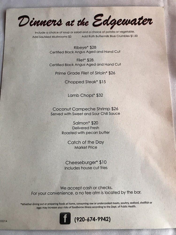 Menu at The Edgewater Supper Club, Jefferson