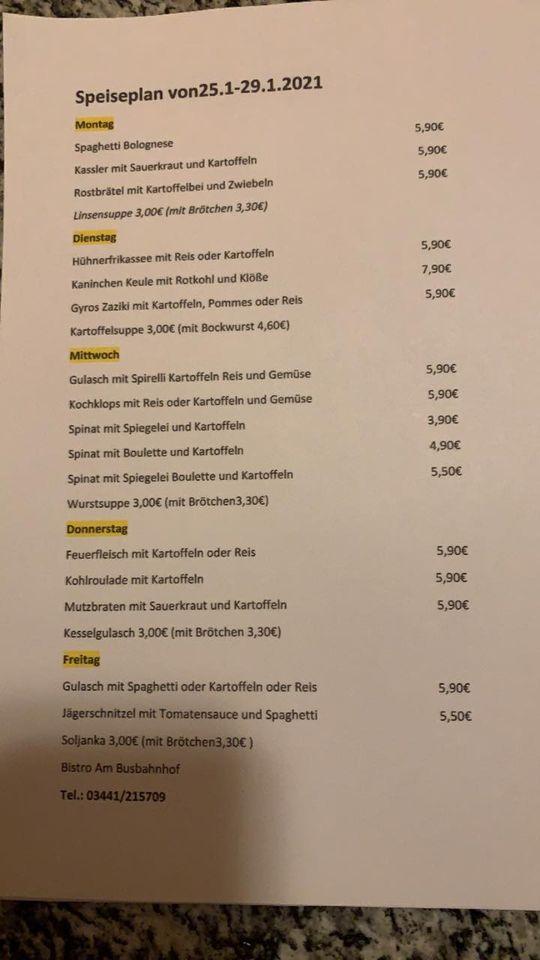 Speisekarte von Bistro Am Busbahnhof restaurant, Zeitz