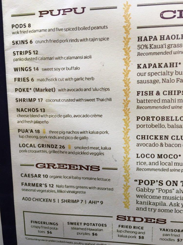 Menu at Kani Ka Pila Grille pub & bar, Honolulu