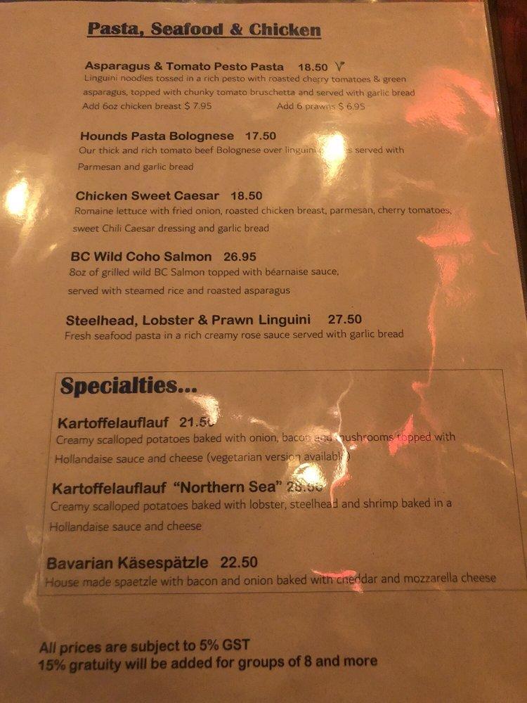 Menu at Powder Hounds Restaurant, Sun Peaks