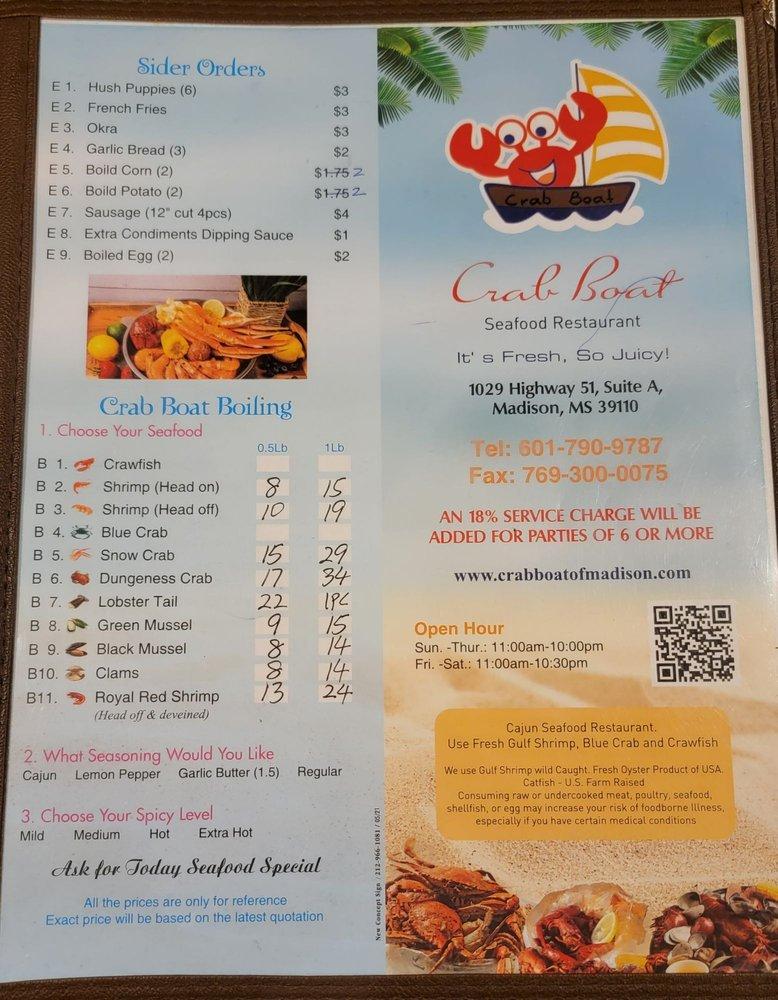 Menu at Crab Boat Restaurant, Madison