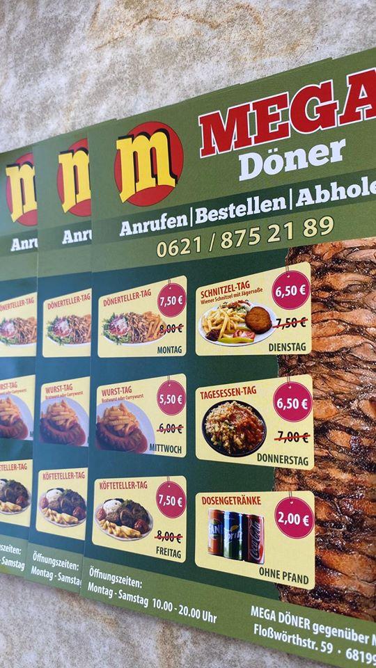 Menu at Mega Döner restaurant, Mannheim, Floßwörthstraße 59