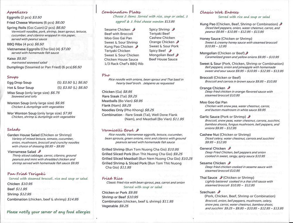 Menu at Ginger Oriental Restaurant, Grand Junction