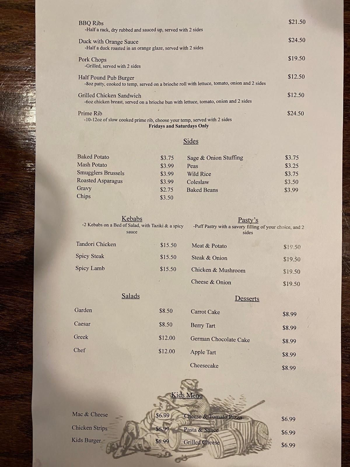 Menu at Smugglers Den pub & bar, Murrells Inlet