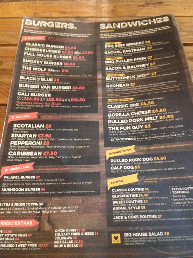 Menu at Bread Meats Bread restaurant, Glasgow, 65 St Vincent St