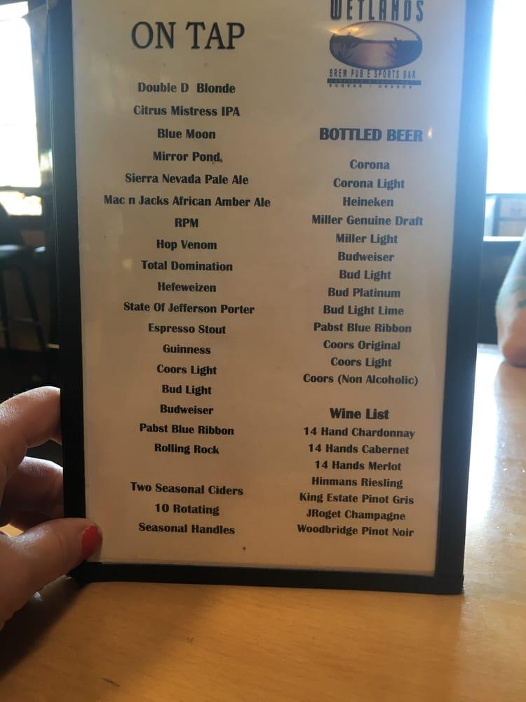 Menu at Wetlands Brew Pub & Sports Bar, Eugene